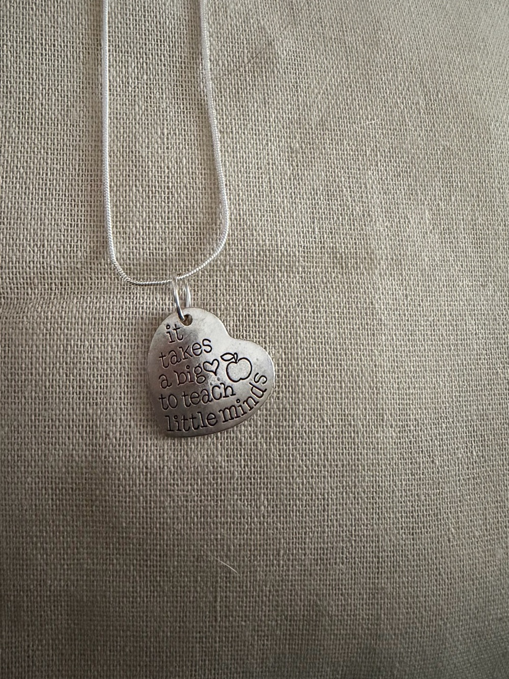 Silver Heart Pendant Necklace - "It Takes a Big Heart to Teach Little Minds"